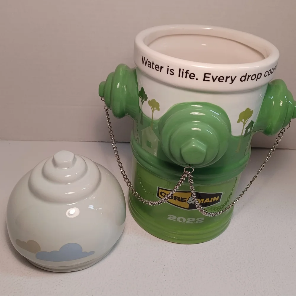 Core & Main 2022 Promo Ceramic Fire Hydrant Cookie Jar, Water is Life 11.5”